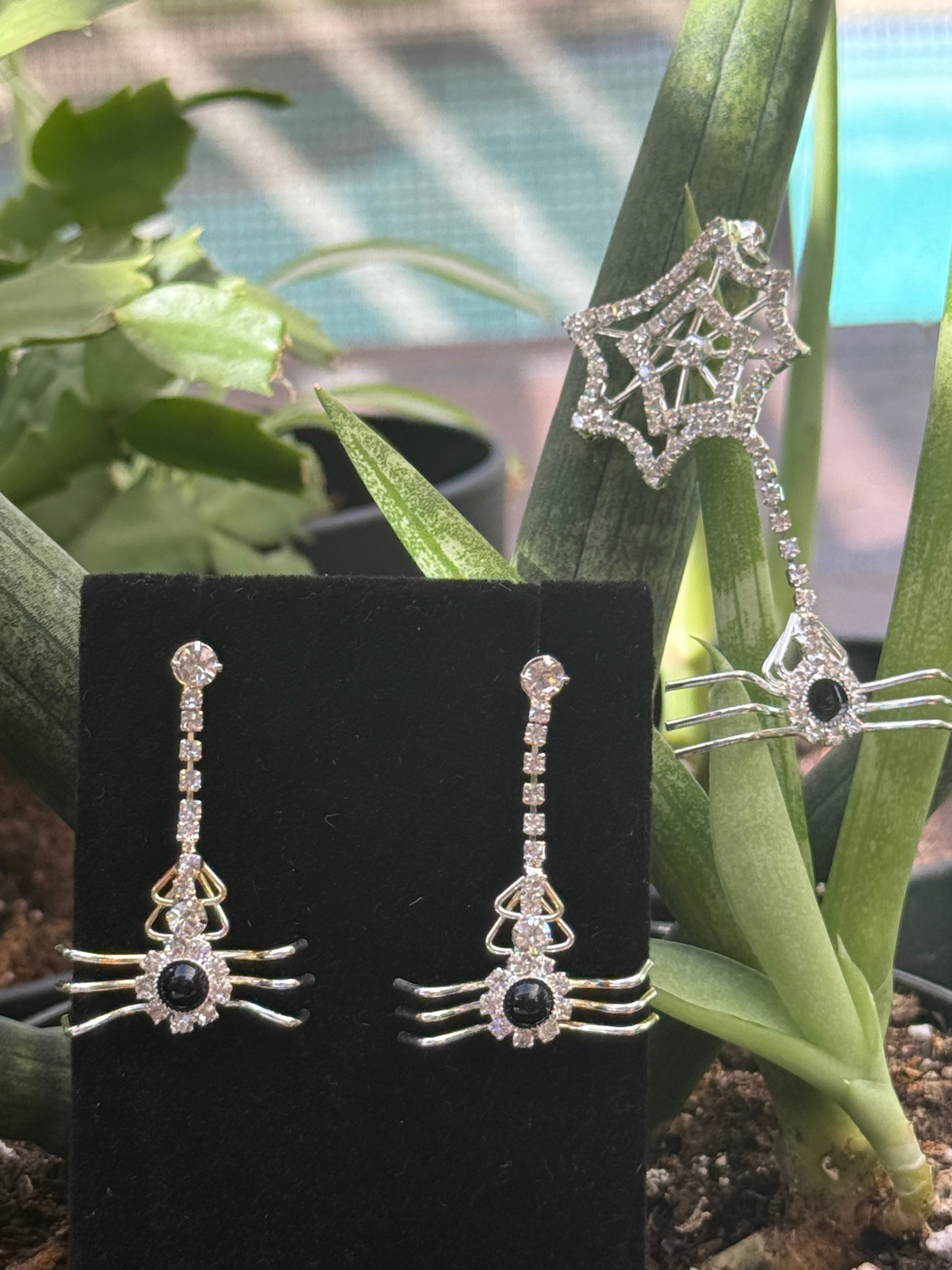 Crystal Spider Drop Earrings | Halloween Jewelry | Elegant Gothic Glam