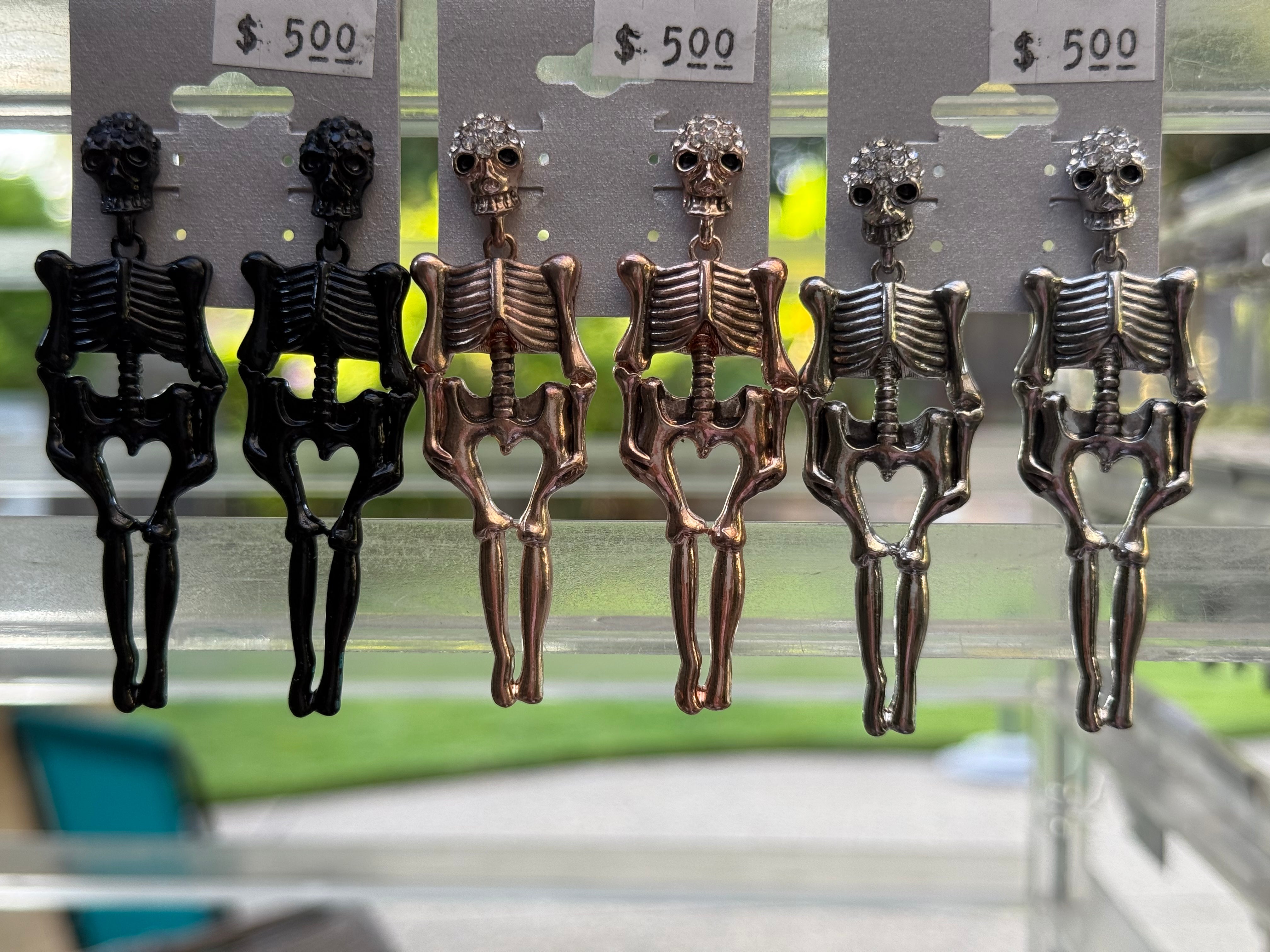 Skeleton Dangle Earrings - Silver Bronze or Black