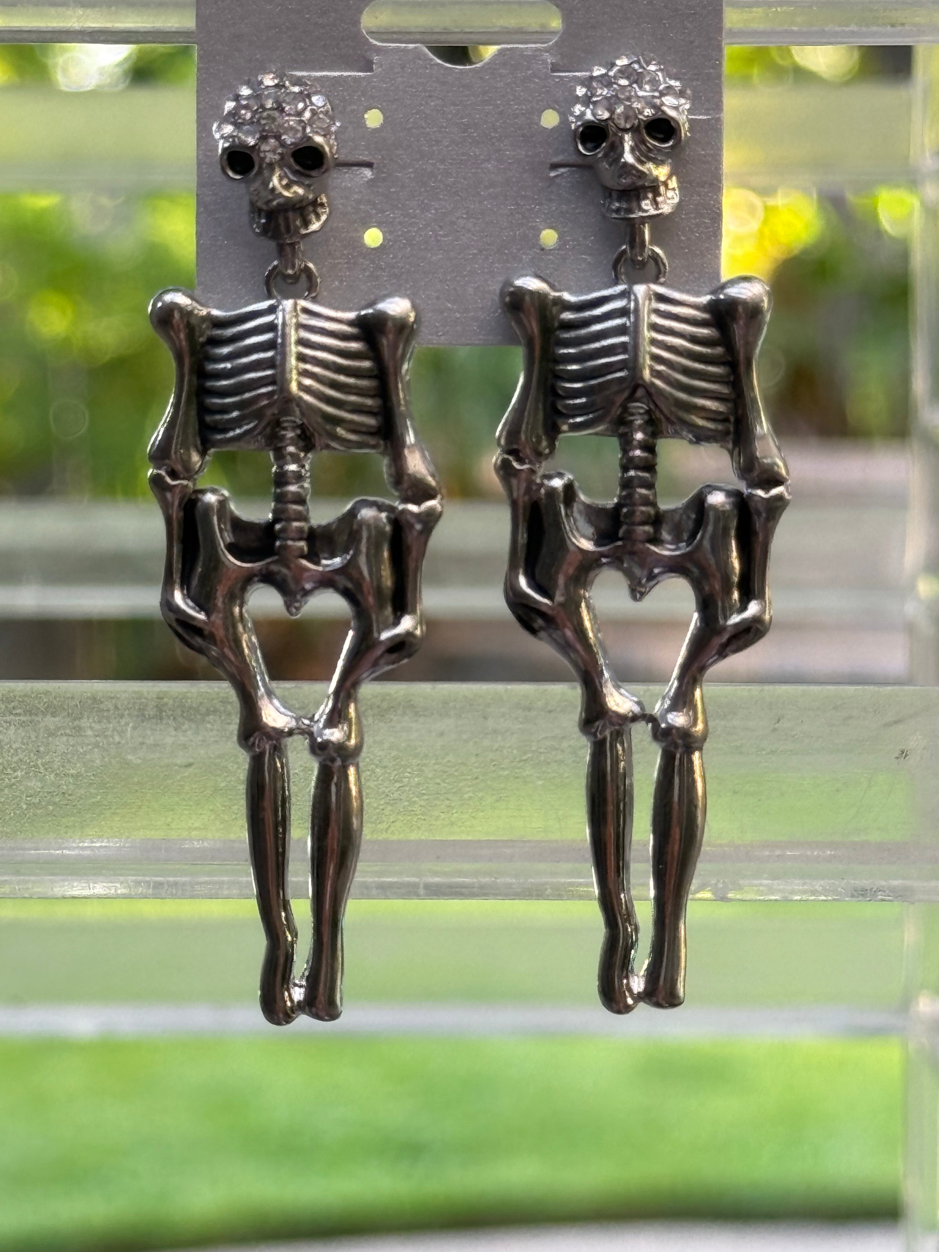 Skeleton Dangle Earrings - Silver Bronze or Black