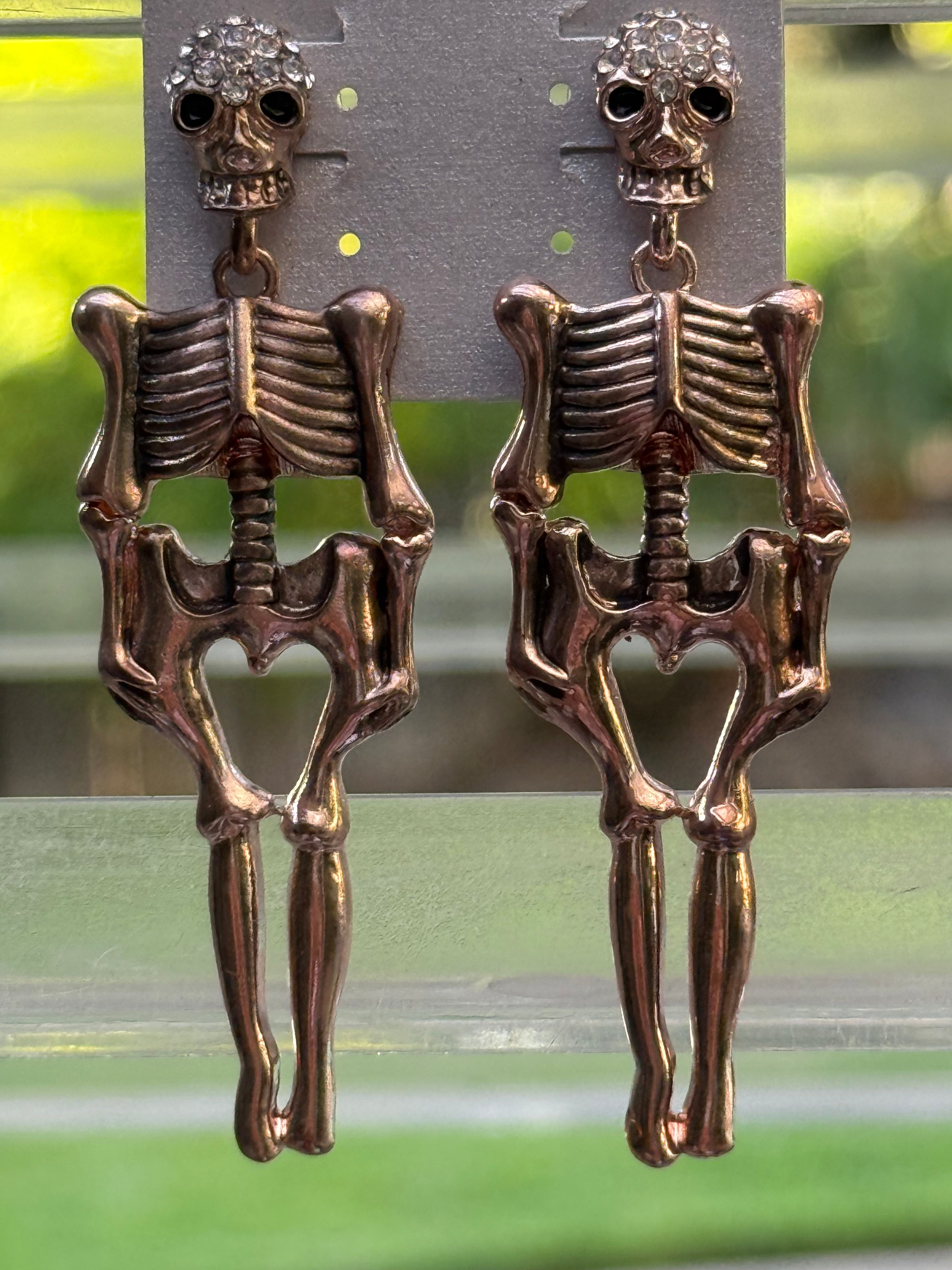 Skeleton Dangle Earrings - Silver Bronze or Black