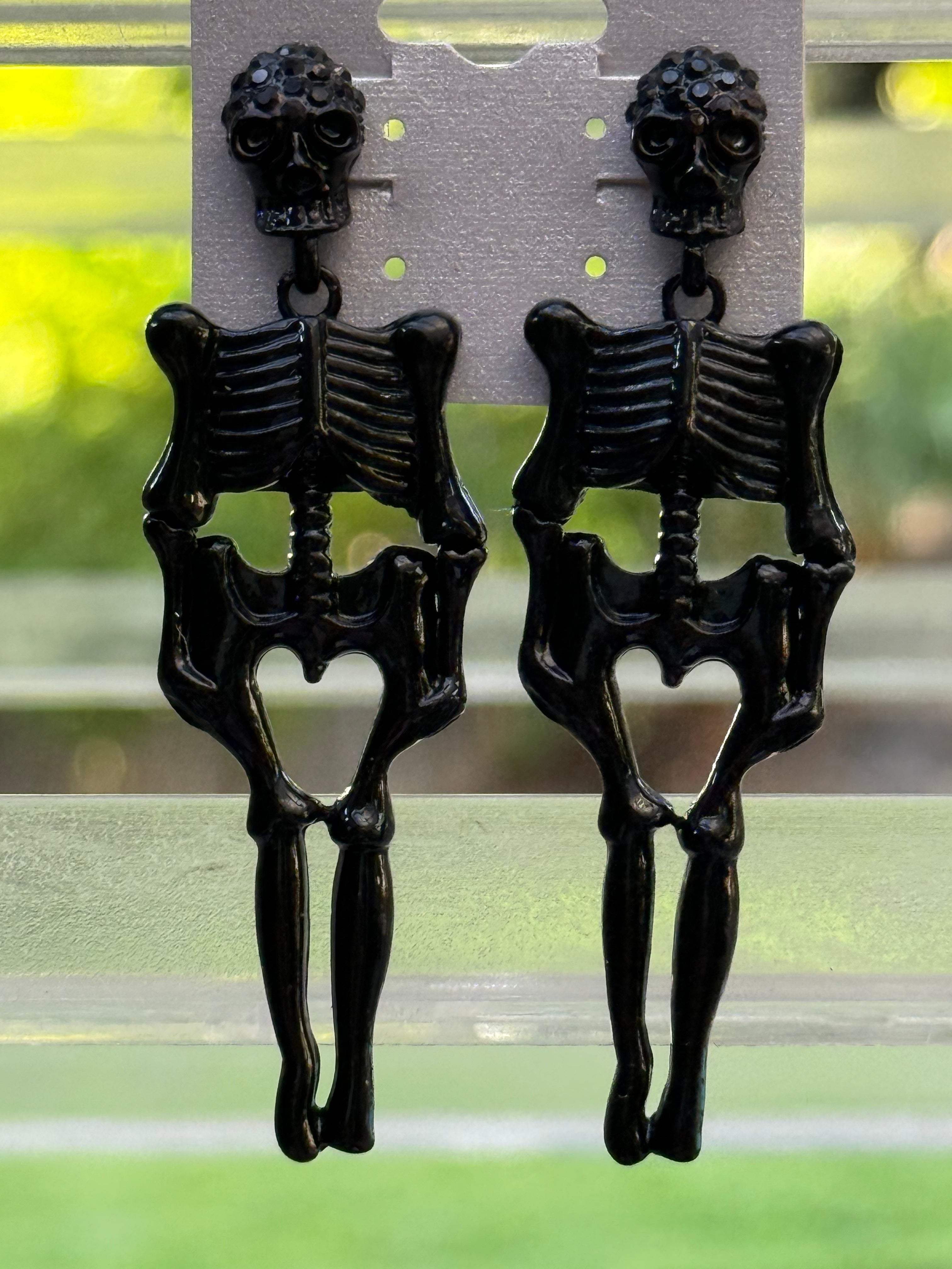 Skeleton Dangle Earrings - Silver Bronze or Black