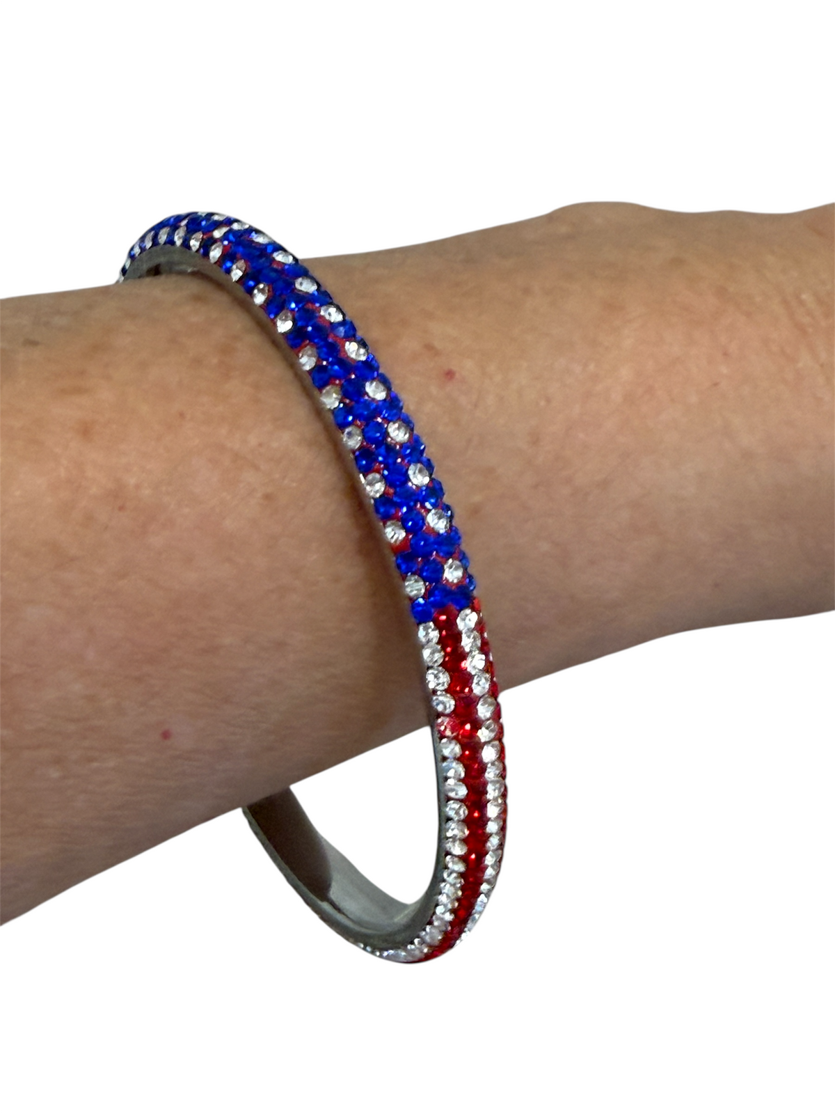 Red, White & Blue Rhinestone Bangle – Patriotic Sparkle Jewelry - Ruff Life Rescue Wear
