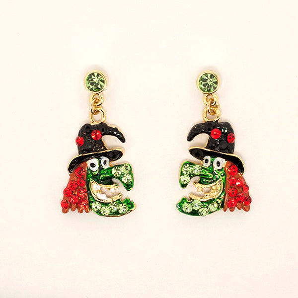 Green Witch Earrings & Brooch Set – Swarovski Crystal Rhinestones | Halloween Collection