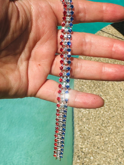 Austrian Crystal Red, White & Blue Bracelet – Gold or Silver Finish - Ruff Life Rescue Wear