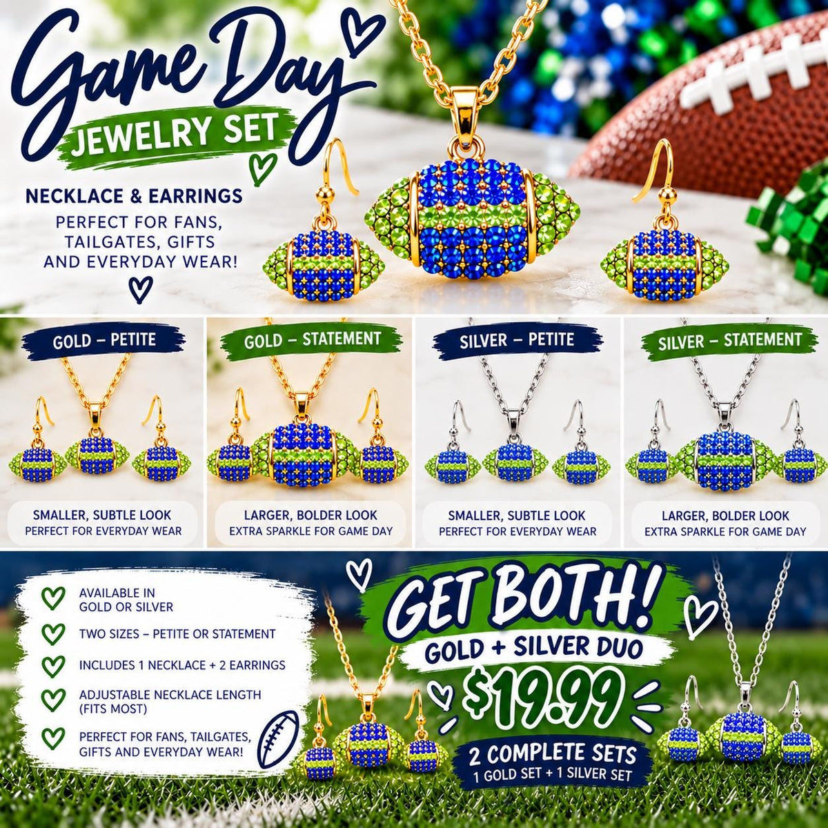 BOGO Football Jewelry Set