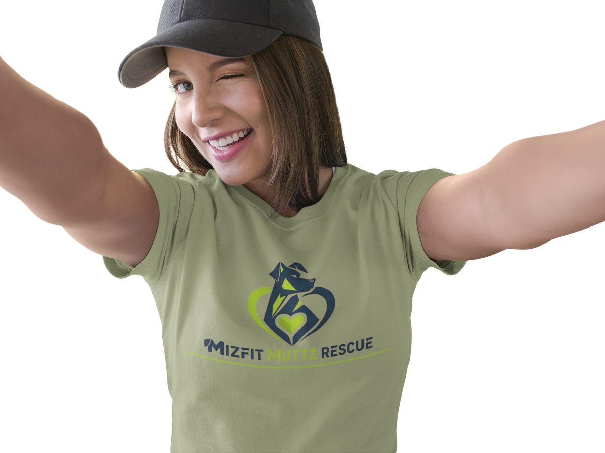 Light Olive Mizfit Muttz Rescue logo T-shirt
