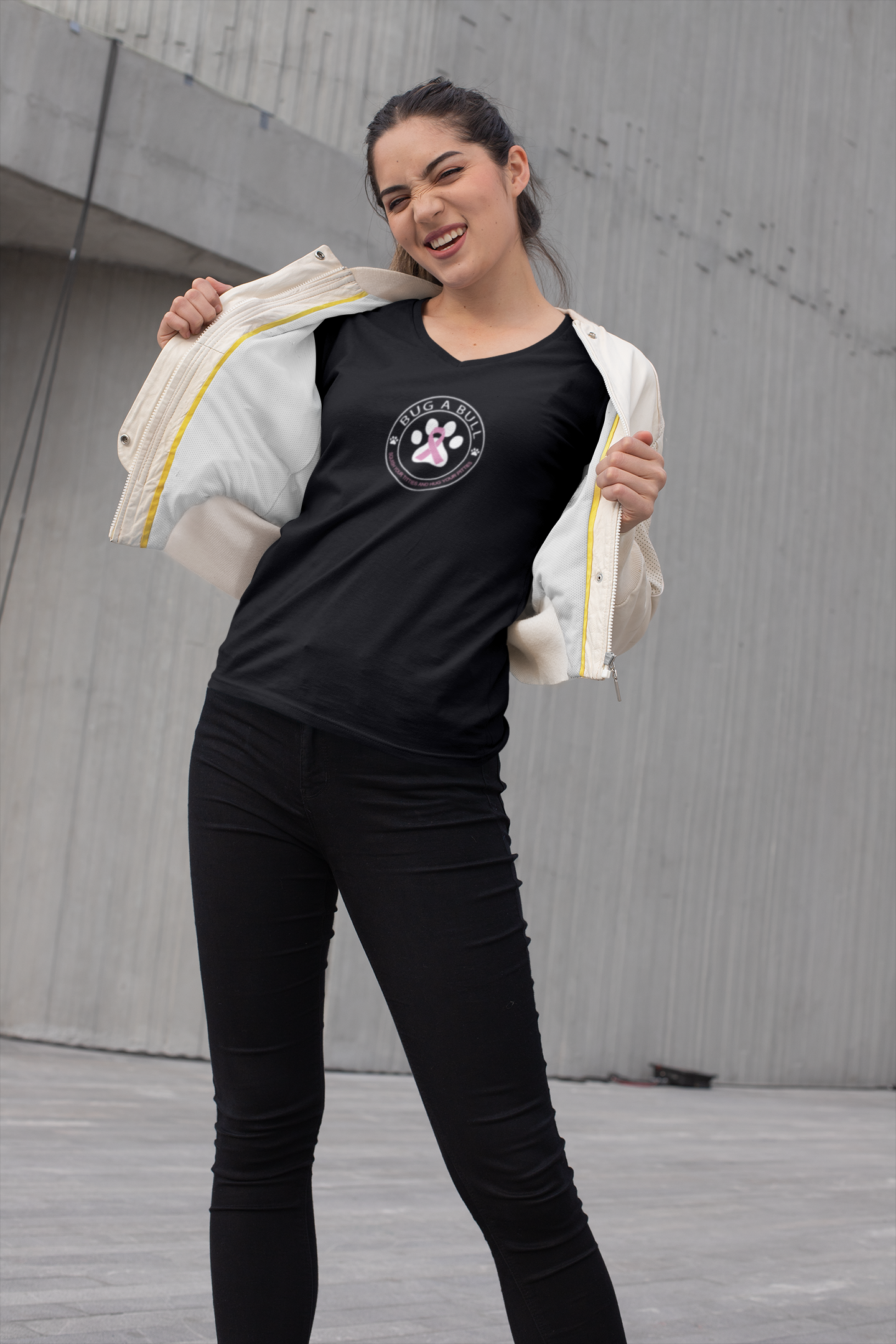 Bug A Bull Cancer Awareness Relaxed Fit V-Neck - Ruff Life Rescue Wear