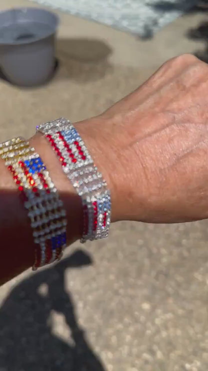 Patriotic American Flag Austrian Crystal Tennis Bracelet
