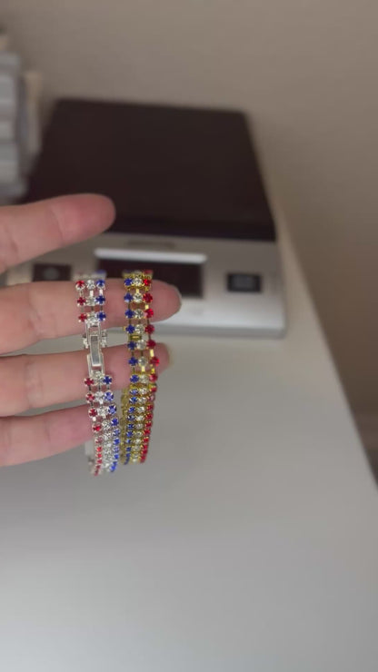 Red, White & Blue Crystal Tennis Bracelet