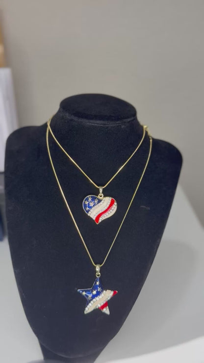 Sparkling Patriotic Pendant Necklace – Star or Heart Design