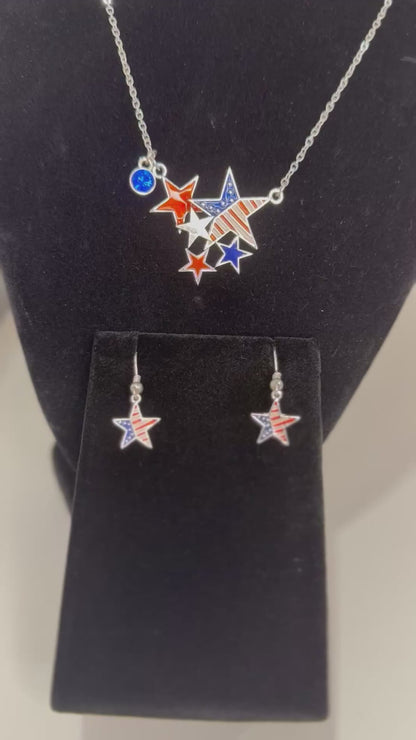 Patriotic Jewelry Set – Flag Necklace & Earrings (Adjustable 16"–18")