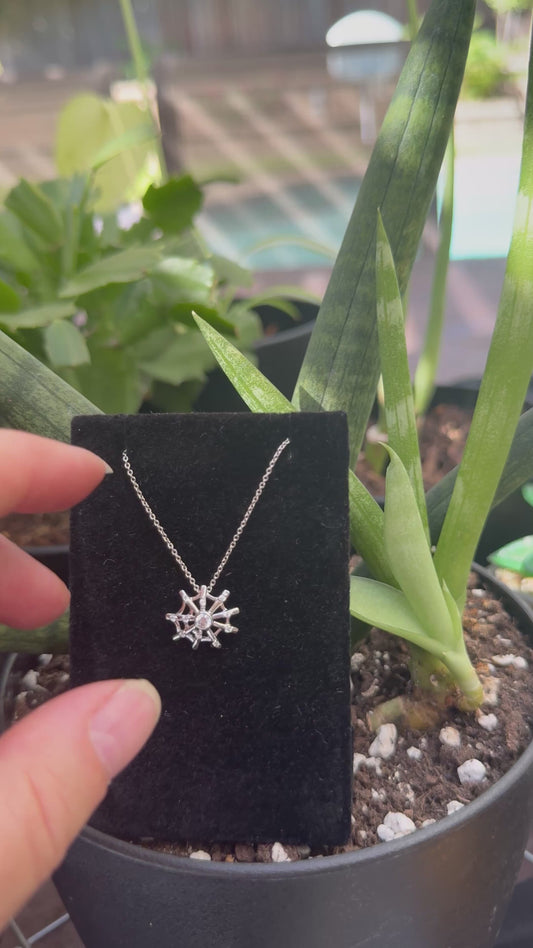 Cubic Zirconia Spider Web Necklace – Silver Pendant