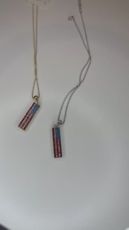 Patriotic Sparkle – American Flag Pendant Necklace