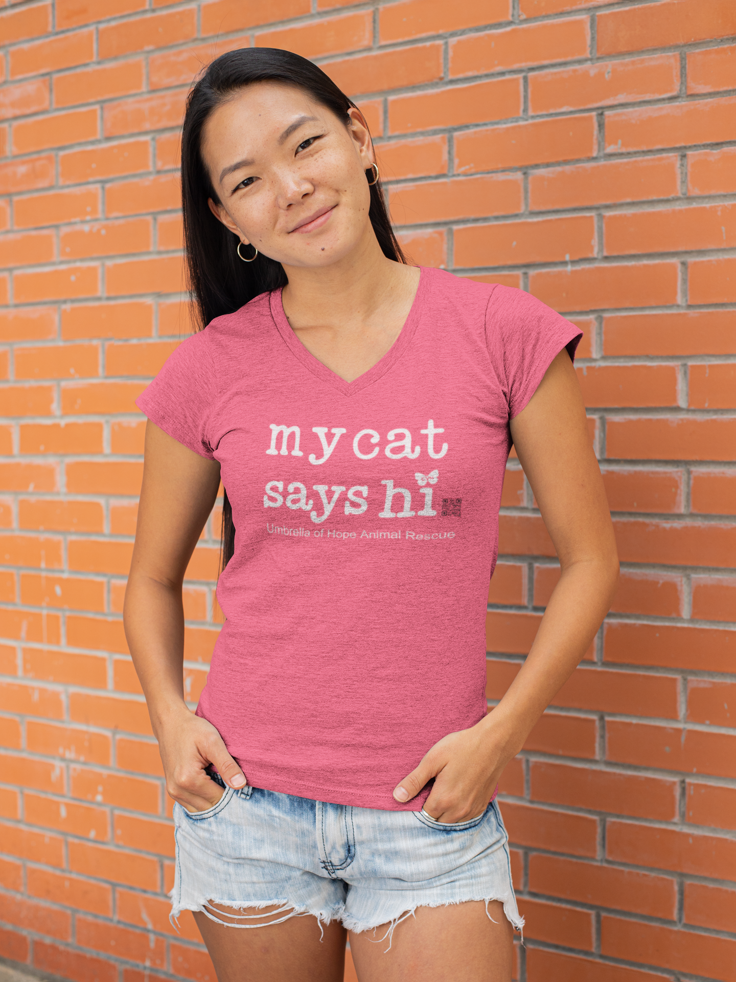 Cat Says Hi Relaxed Triblend V-Neck Tee