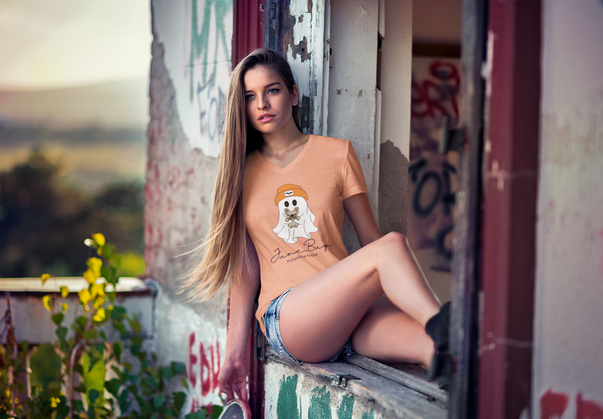 👻 June Bug Foundation Halloween Fitted V-Neck Tee - Ruff Life Rescue Wear