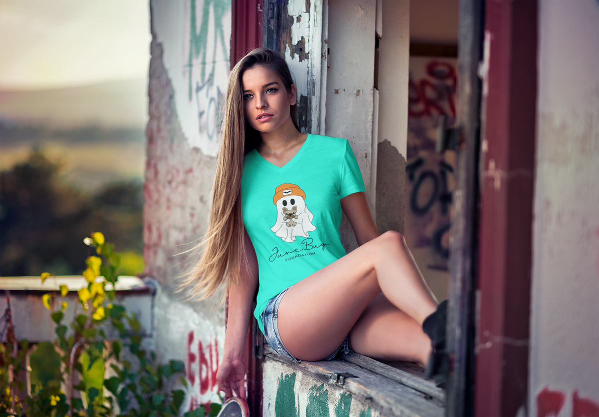 👻 June Bug Foundation “Spooky Cute” Women’s V-Neck Tee - Ruff Life Rescue Wear