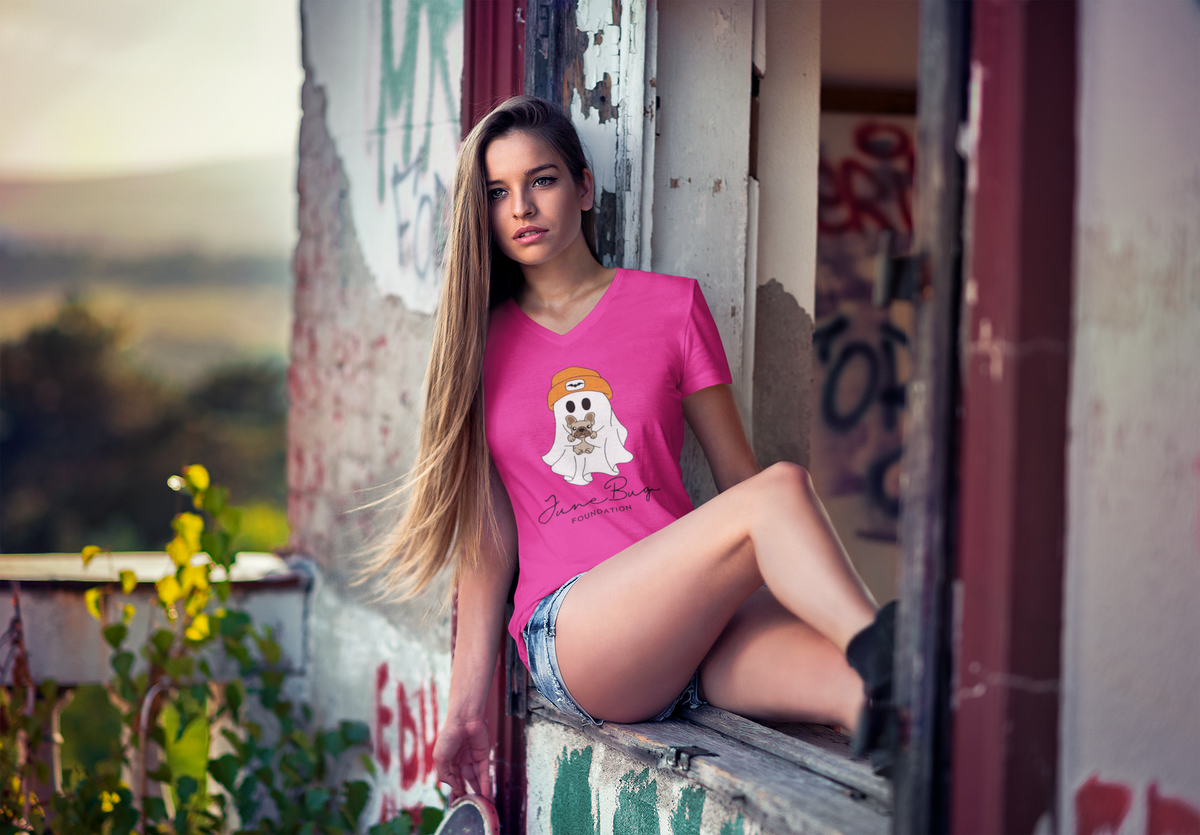 👻 June Bug Foundation Halloween Fitted V-Neck Tee - Ruff Life Rescue Wear