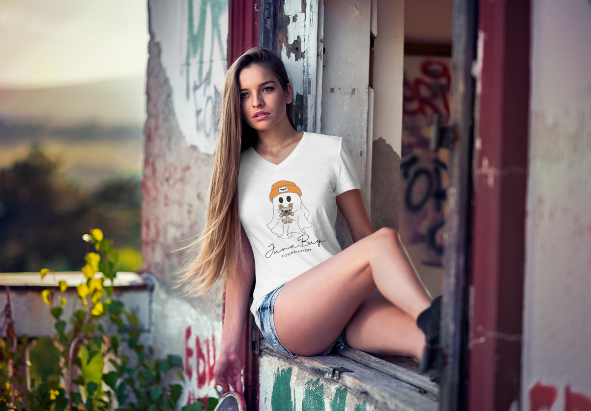 👻 June Bug Foundation Halloween Fitted V-Neck Tee - Ruff Life Rescue Wear