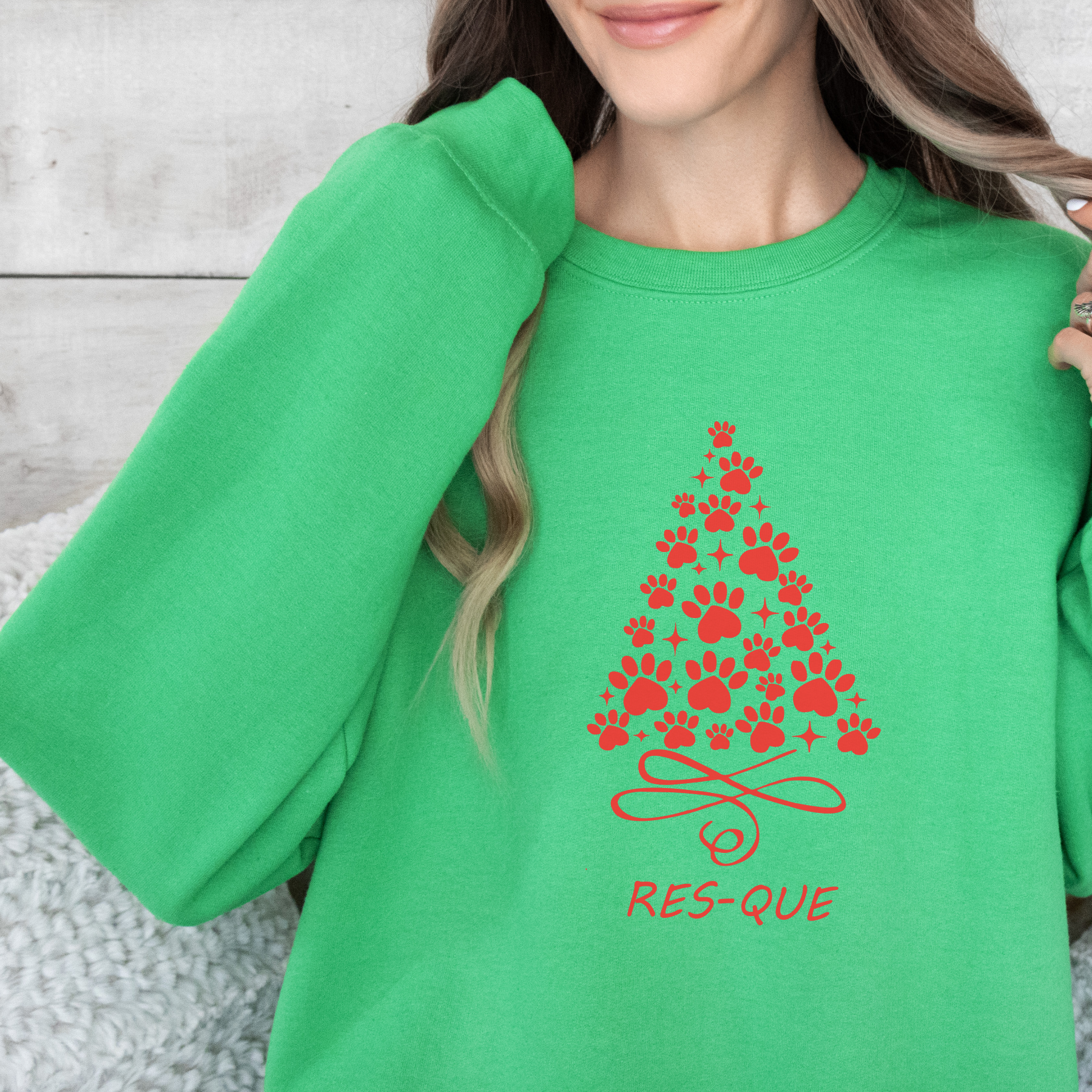 RES-QUE Holiday Sweatshirt (Red Puff HTV)  Cozy • Dimensional • Rescue-Themed Holiday Style