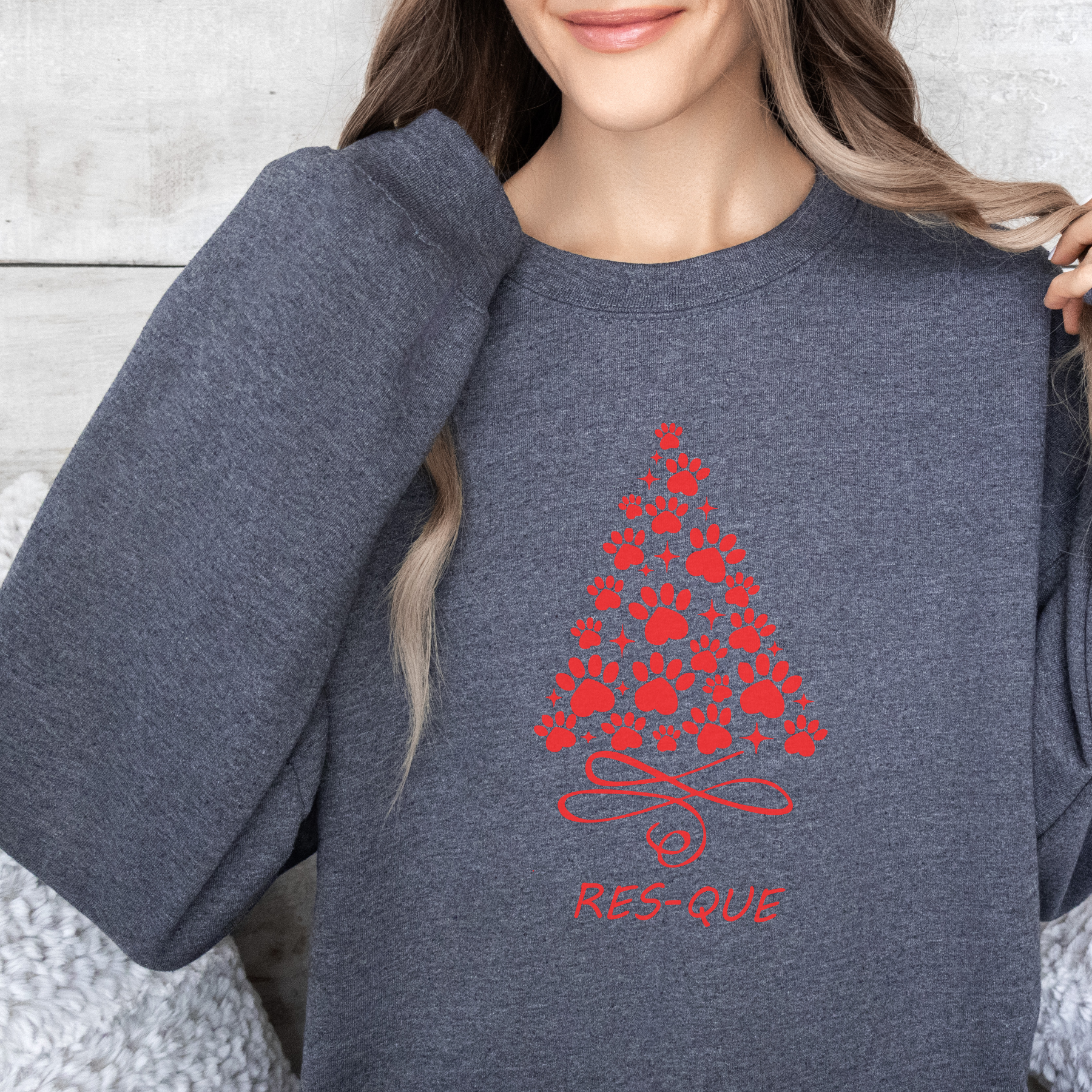 RES-QUE Holiday Sweatshirt (Red Puff HTV)  Cozy • Dimensional • Rescue-Themed Holiday Style