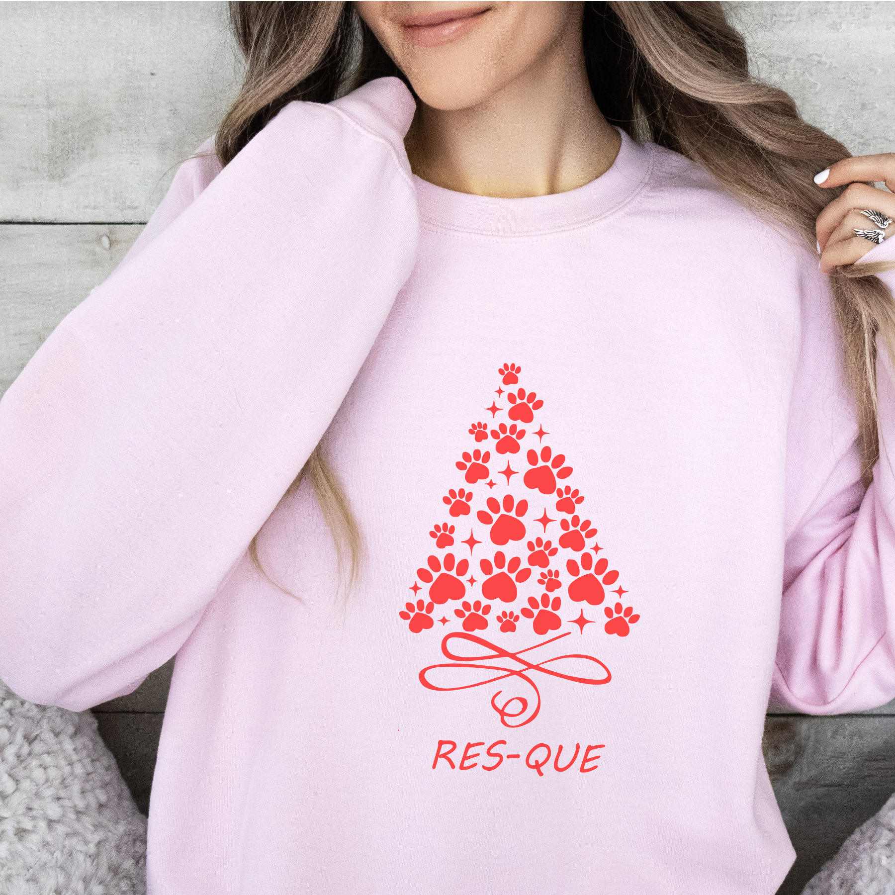 RES-QUE Holiday Sweatshirt (Red Puff HTV)  Cozy • Dimensional • Rescue-Themed Holiday Style