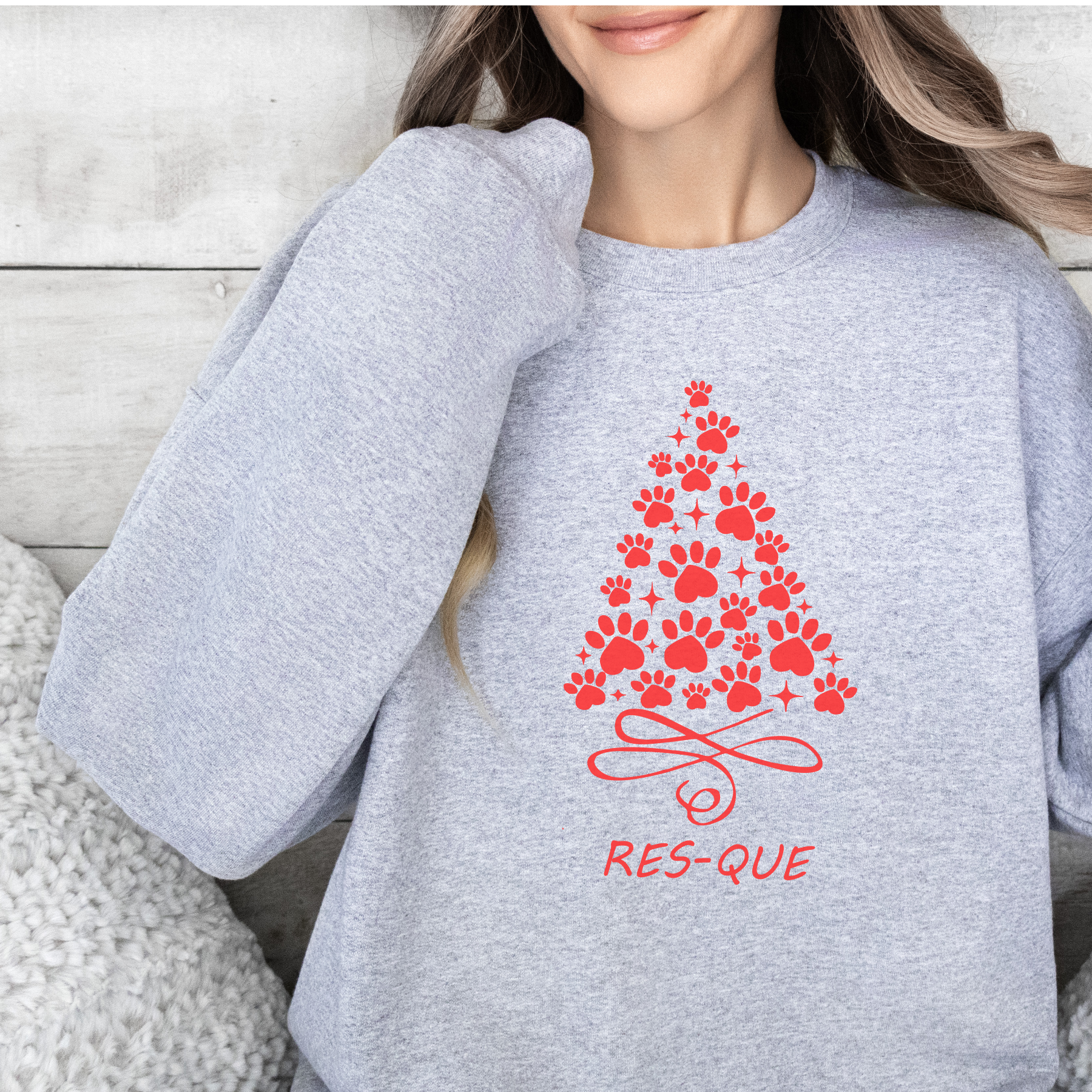 RES-QUE Holiday Sweatshirt (Red Puff HTV)  Cozy • Dimensional • Rescue-Themed Holiday Style