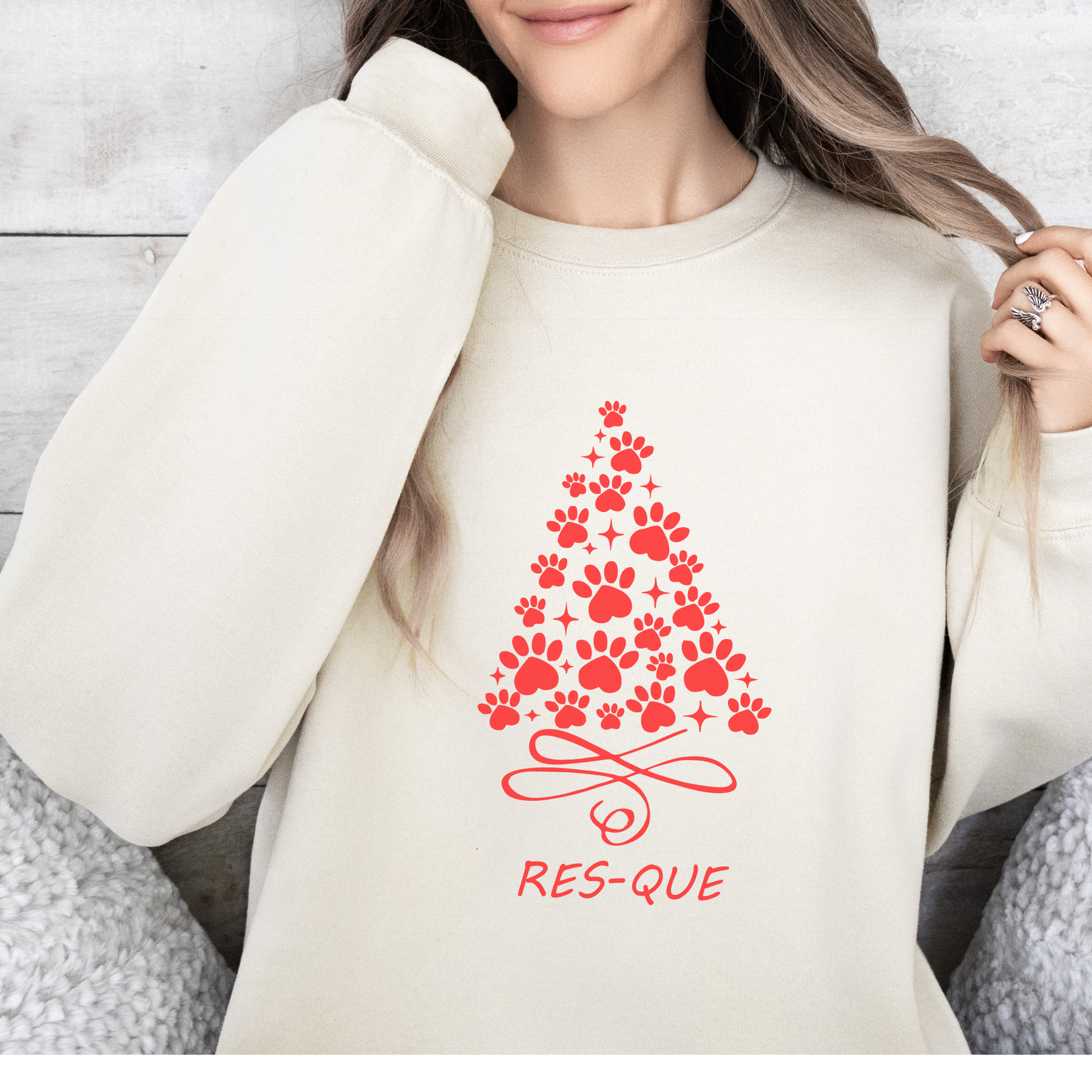 RES-QUE Holiday Sweatshirt (Red Puff HTV)  Cozy • Dimensional • Rescue-Themed Holiday Style