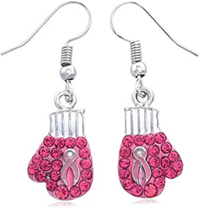 Support Breast Cancer Awareness Pink Ribbon Boxing Glove Earrings - Ruff Life Rescue Wear