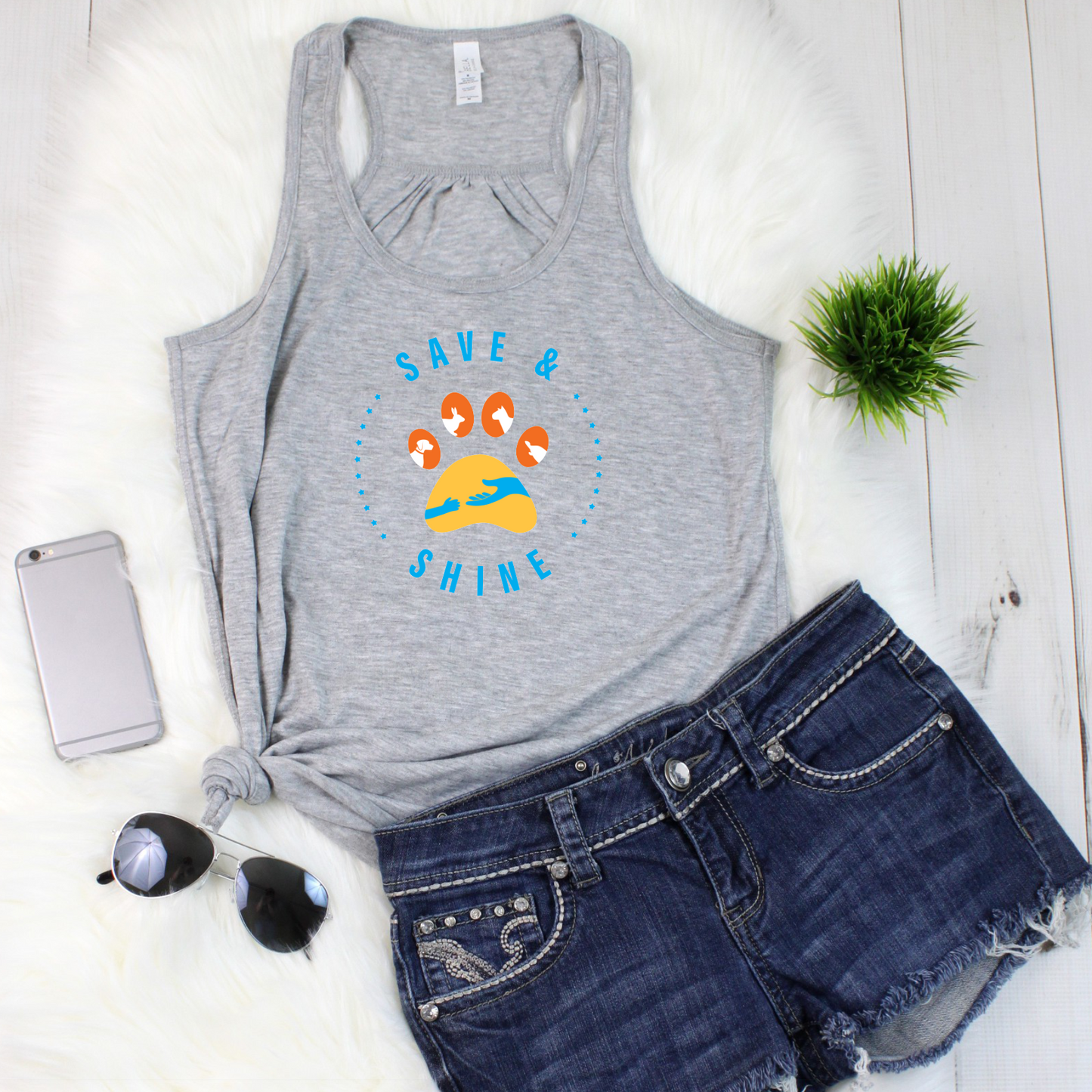Save and Shine Flowy Racerback Tank - Ruff Life Rescue Wear
