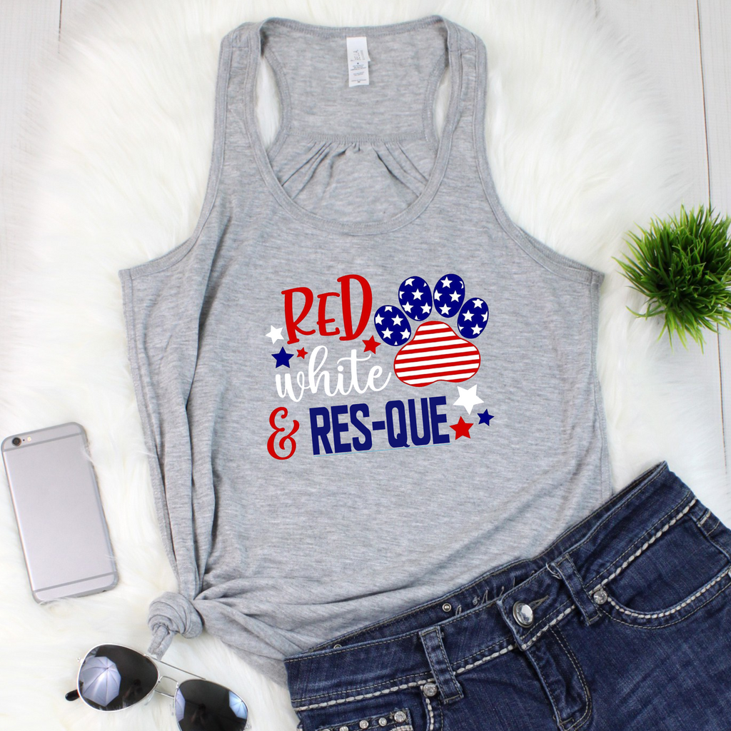 Red White and Res-Que Flowy Racerback Tank