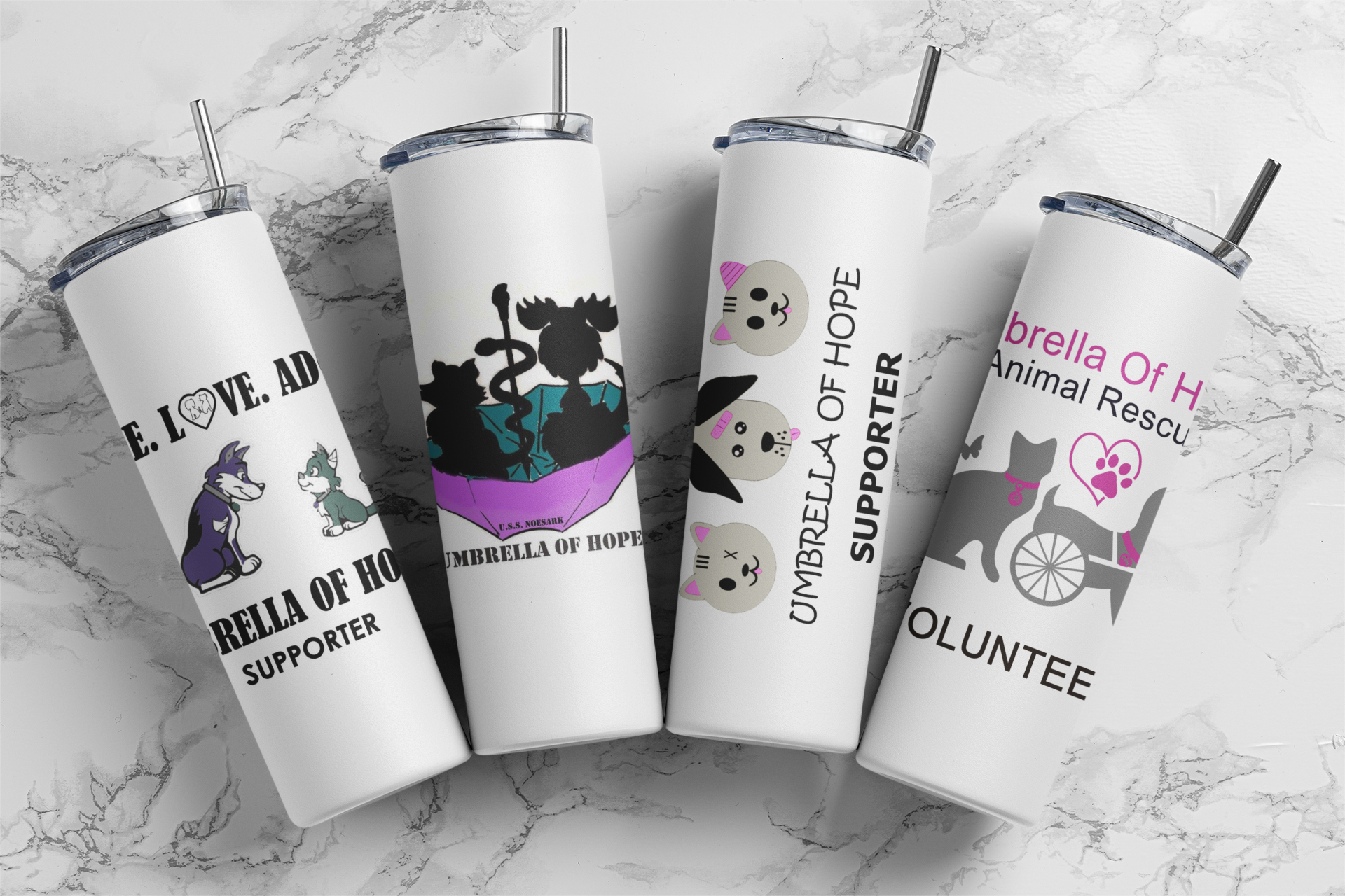 Umbrella of Hope 20 oz Skinny Tumbler and Straw - Ruff Life Rescue Wear
