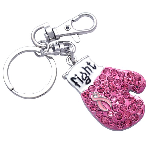 Breast Cancer Awareness Pink Ribbon Boxing Glove Keychain Key Ring Charm - Ruff Life Rescue Wear
