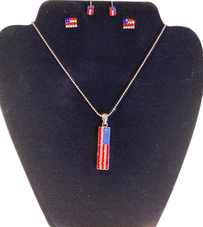 Patriotic Sparkle – American Flag Pendant Necklace - Ruff Life Rescue Wear