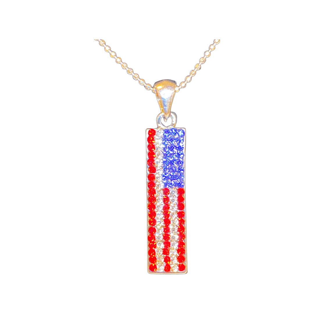 Patriotic Sparkle – American Flag Pendant Necklace - Ruff Life Rescue Wear