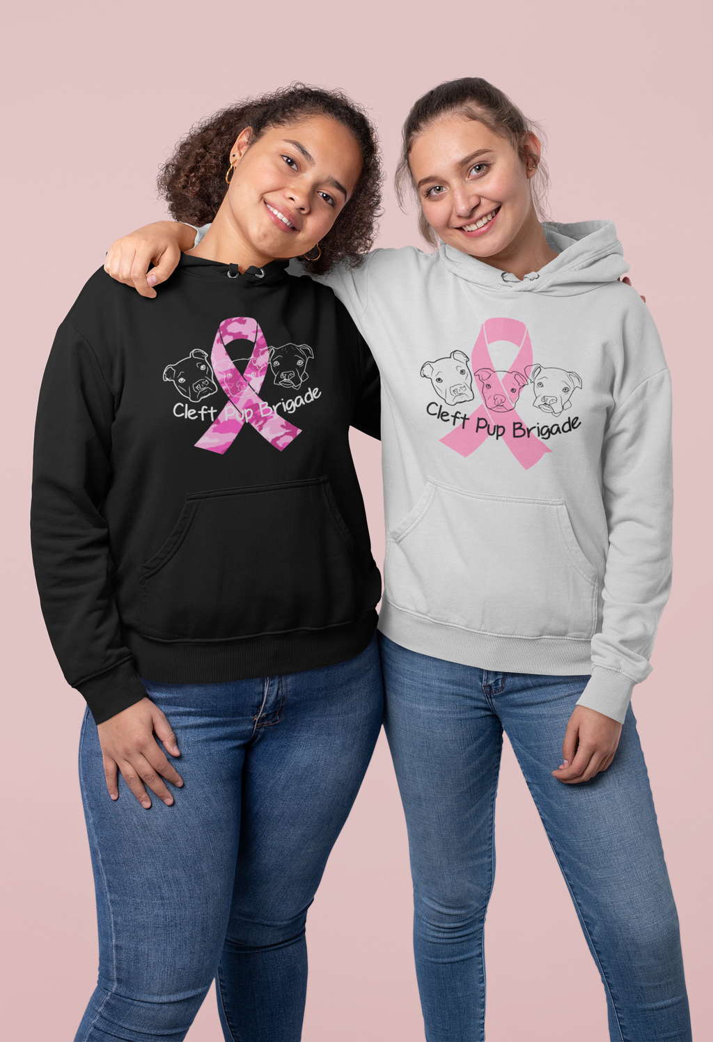 Breast Cancer Awareness Cleft Pup Brigade Fleece Pullover Hoodie - Ruff Life Rescue Wear