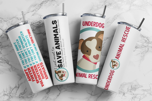 Underdog 20 oz Skinny Tumbler and Straw - Ruff Life Rescue Wear